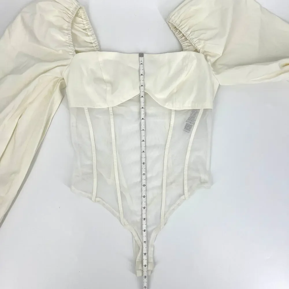 Asos Design Premium Corset Mesh Bodysuit with Exaggerated Sleeves Size 6